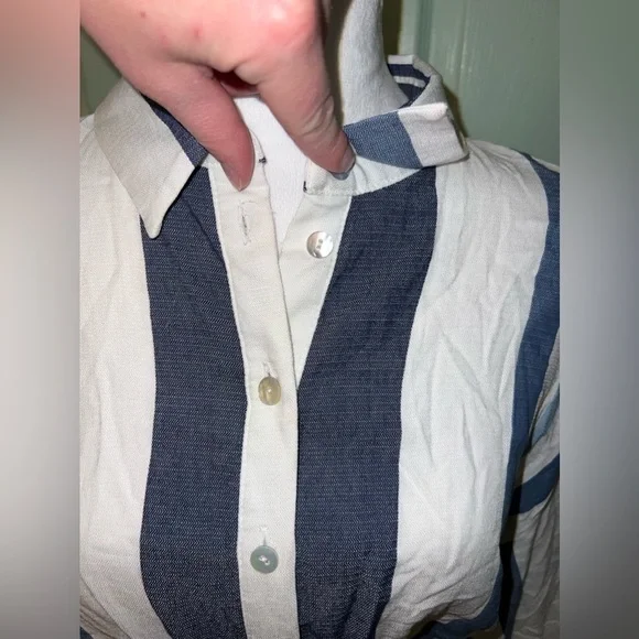 Zara trf White Blue Stripped Crop Blouse - Picture 15 of 15